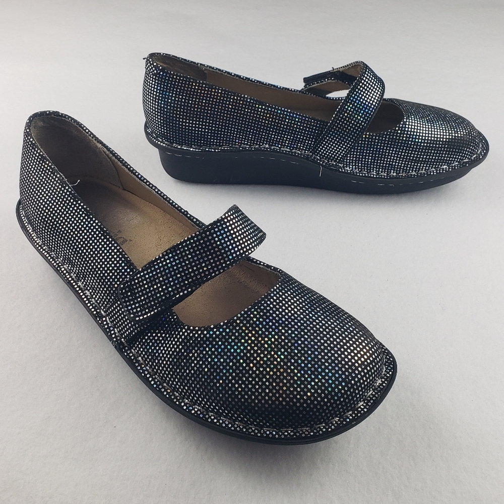 Alegria Paloma Mary Jane's Feliz FEL-347 Black And Silver Glitter Size 37
